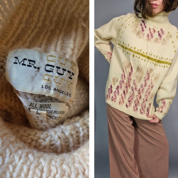 🎈Sale! Vintage 70s Cream Wool Sweater Mr Guy m - Picture 2 of 11